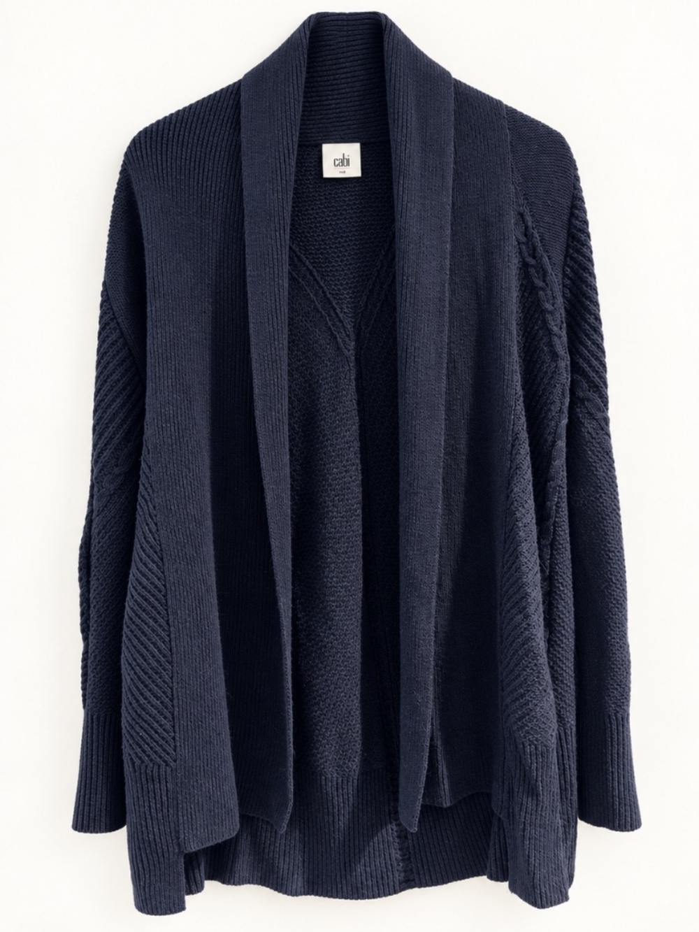 Cabi Navy Mixed-Knit Open-Front Cardigan Sweater Size M